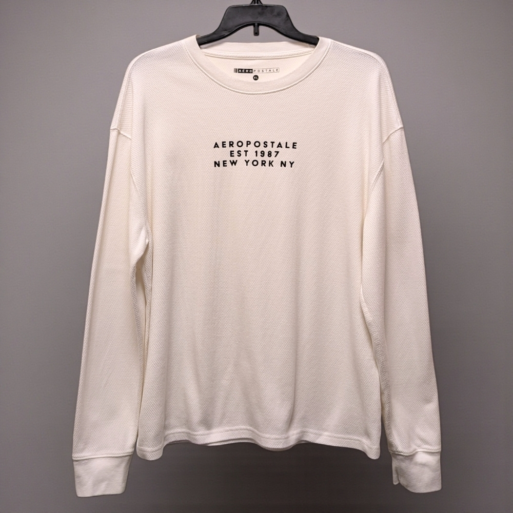 Aeropostale White Crew Neck Long Sleeve Soft Thermal Pullover Men's XL